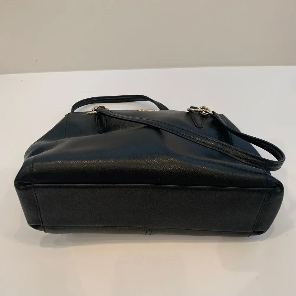 Coach Black Leather Satchel Handbag with‎ Gold Hardware Double Zip Crossbody